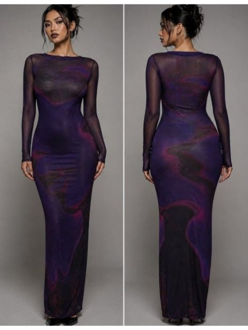 Saemdi Mesh Bodycon Maxi Dress Semi Sheer Dark Romantic Goth AStral 2X